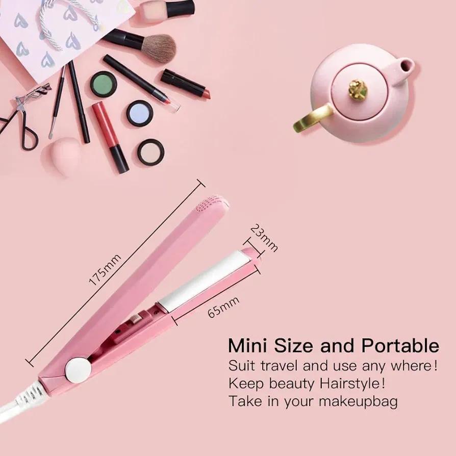 2-in-1 Mini Hair Straightener & Curler – Portable Thermostatic Ceramic Flat Iron for Dry & Wet Hair Styling