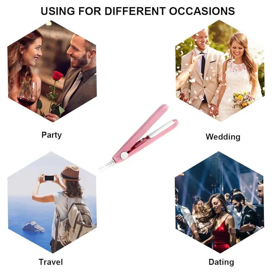 2-in-1 Mini Hair Straightener & Curler – Portable Thermostatic Ceramic Flat Iron for Dry & Wet Hair Styling