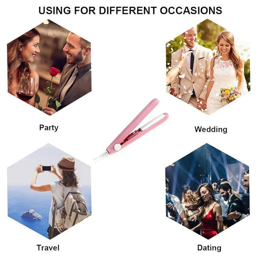 2-in-1 Mini Hair Straightener & Curler – Portable Thermostatic Ceramic Flat Iron for Dry & Wet Hair Styling