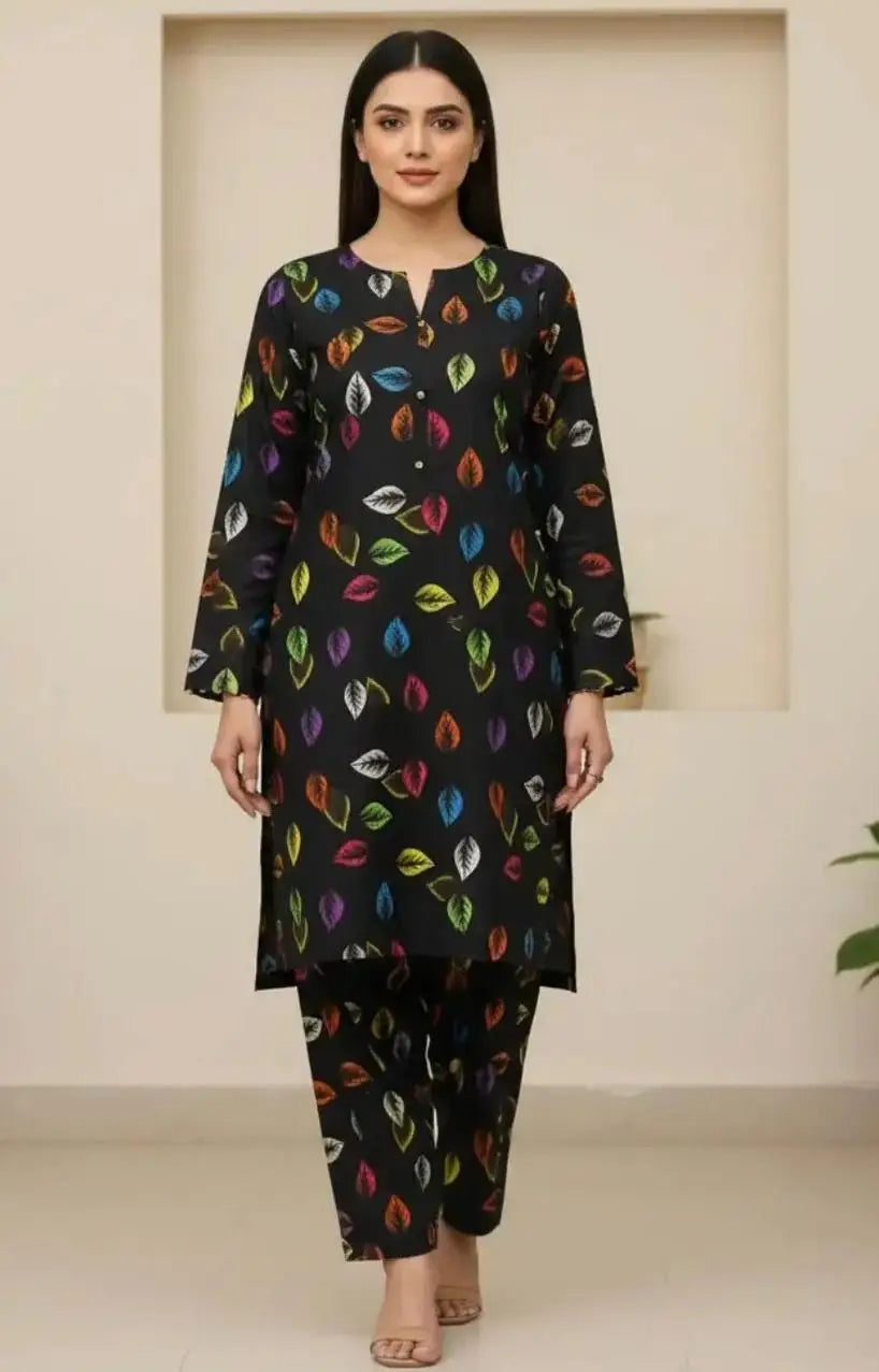 2 Pcs Women's Unstitched 3-D Block Printed Suit