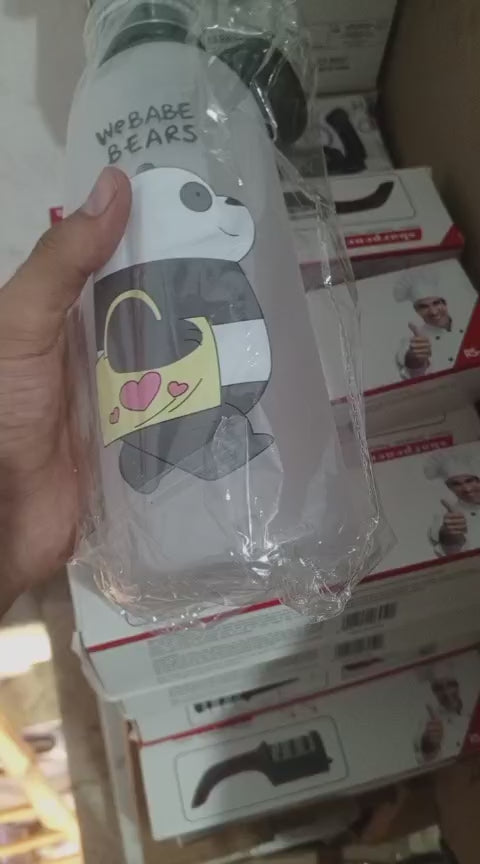Bare Bears Panda Water Bottle 1000ml - Cute Cartoon Design Durable Hydration Bottle For School, Gym, Travel, And Outdoor Activities (Random Color)