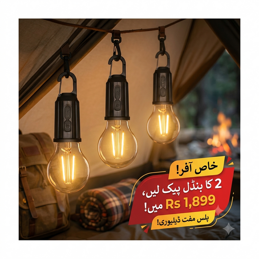 T01 Rechargeable Camping Bulb – 3-Gear Vintage LED Emergency Lamp with Carabiner Hook & Type-C Charging